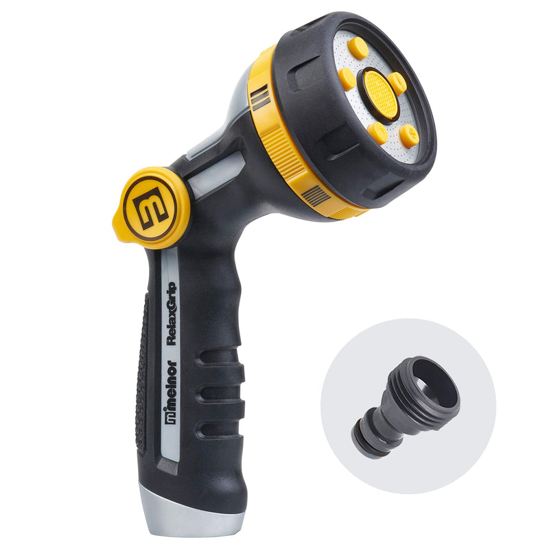 Melnor 65130AMZ RelaxGrip Thumb Control 5 Pattern w/Adpt Nozzle Bundle, QuickConnect Product Adapter, Black, Yellow 5-Pattern