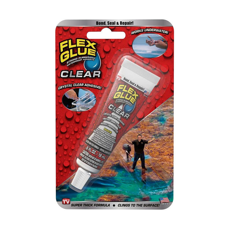 Flex Glue, Mini, Clear, Super Strong, Transparent, Rubberized Waterproof Adhesive, Works Underwater, Use on Pools, Showers, Outdoors, Concrete, Brick, Pavers, Masonry, UV Resistant 0.6 Oz.