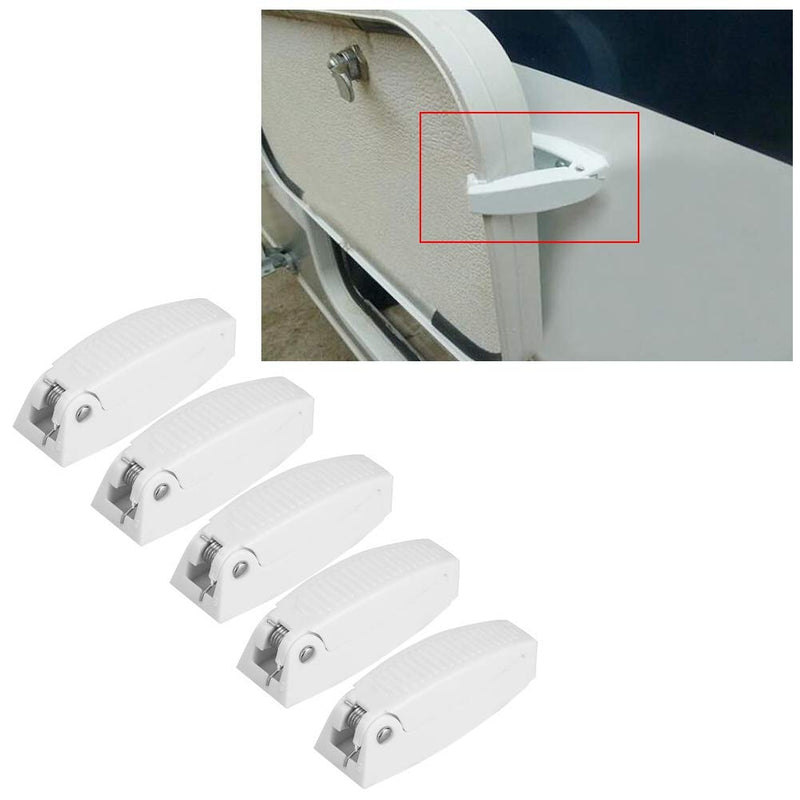 Health Gear Baggage Door Catch Camper, 5Pcs White ABS Door Catch Holder Door for RV Motorhome Trailer Travel Baggage, Holds RV Baggage Compartments and Doors