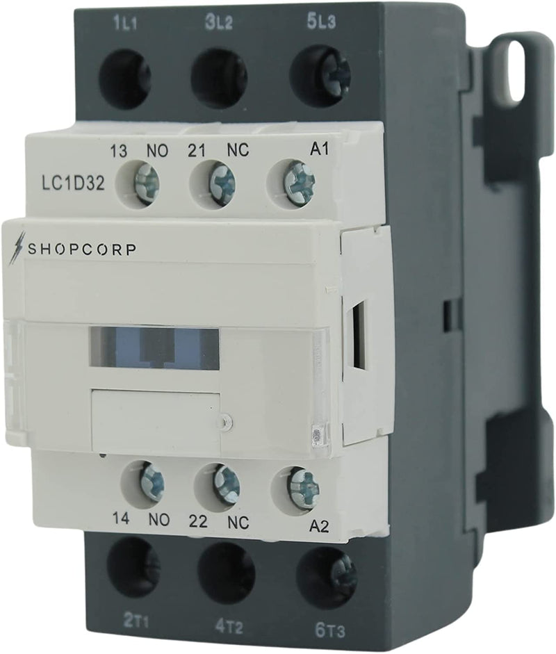 3 pole Contactor 30 Amp Normally Open IEC 660V Switch, Auxiliary 1NO/1NC - 220 / 240VAC Coil Inductive 32A and Resistive 50A, AC Contactor - with Mounting Base for DIN Rail 30A 220V - 1 Pack