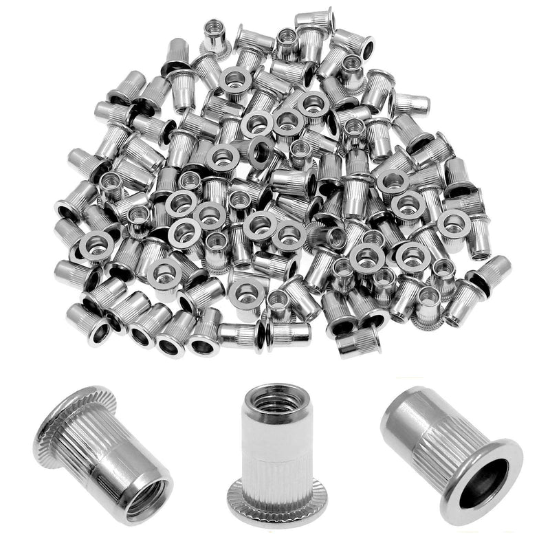 60Pcs M6 Rivet Nuts, Bonsicoky 304 Stainless Steel Flat Head Rivnut Threaded Insert Nutsert Knurled Blind Rivet Nut M6-60Pcs