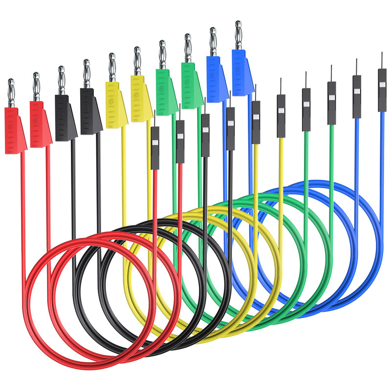 Goupchn Stackable Banana Plug to Breadboard Male Jumper Wires Soft Flexible Silicone Test Leads for Electrical Testing Breadboard Male to Banana Plug