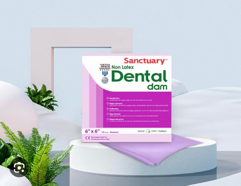 (MADE IN MALAYSIA) LATEX FREE 15 SHEET Sanctuary Rubber Dental Dam, Non-Latex, Medium Gauge,Spearmint Scented, Powder-Free 6" x 6"