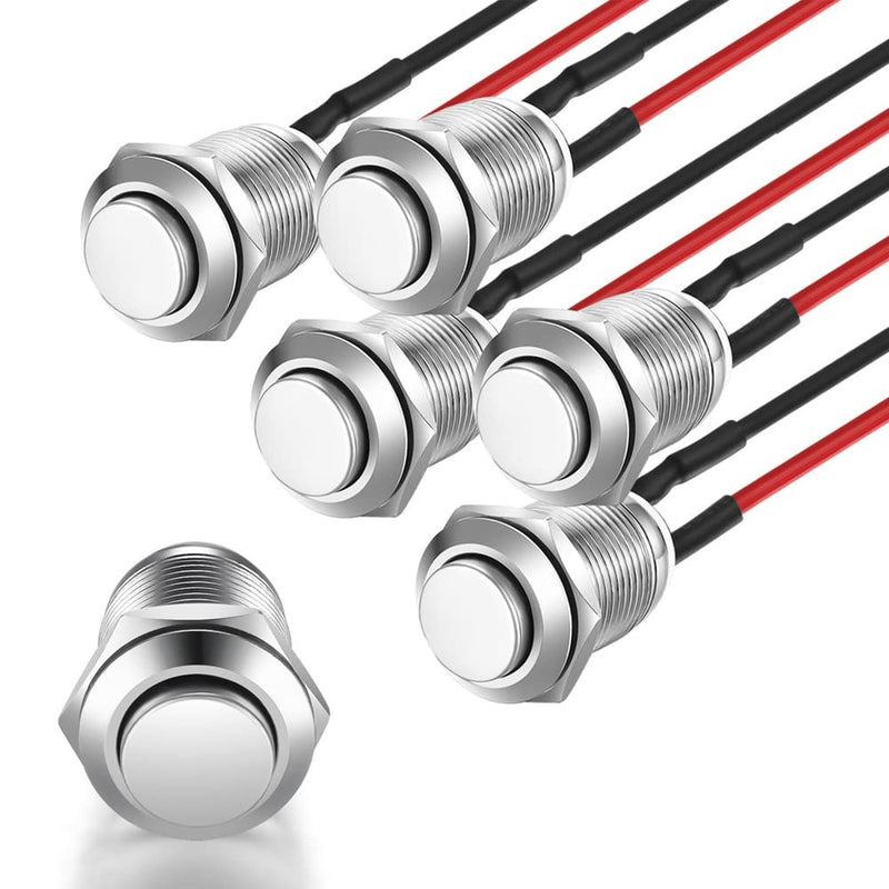 5pcs 12mm 2A 12V/24V/125V/250V AC Prewired Waterproof Push Button Momentary Stainless Steel Push Button On Off (High Head) SS-Momentary(High head)