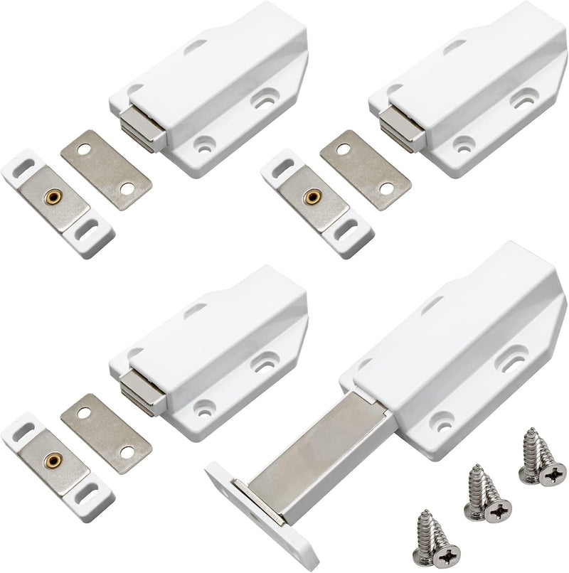 Magnetic Push Latch Heavy Duty Jiayi Push to Open Cabinet Hardware Magnetic Touch Latches for Large Door Push Release Latch Kitchen Drawer Push Catch Press Out Latch (White, 2 Pack) White