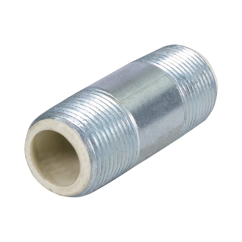 Midline Valve EOUU4060 Dielectric Nipple Pipe Fitting with PEX Lining; 4'' MIP Connections; 6'' Long; Galvanized Steel; Reduces Electrolysis