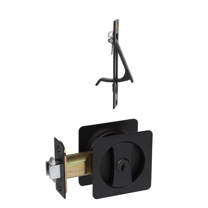 Delaney Hardware 370004 Black Contemporary Entrance Square Pocket Door Lock with Edge Pulls and Color Coded Indicators