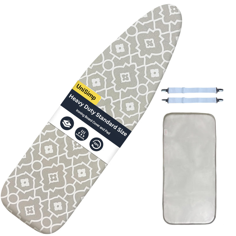 Ironing Board Cover and Pad 15X54“ - Extra Thick Natural Cotton, Scorch & Stain-Resistant Padding, Standard Size Iron Board Cover with Metal Fasteners Heavy Duty Elastic Edge, Heatproof Gray Geometry 15X54“