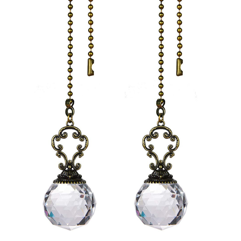 LONGSHENG - SINCE 2001 - Set of 2 Vintage-Style Clear Fan Pull Ceiling Fan Chain Pulls Crystal Prism Ball