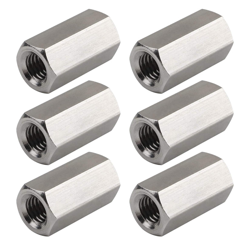 Pack of 6 M8 X 1.25-Pitch 24mm Length Metric Hex Coupling Nut 304 Stainless Steel Rod Coupling Nuts