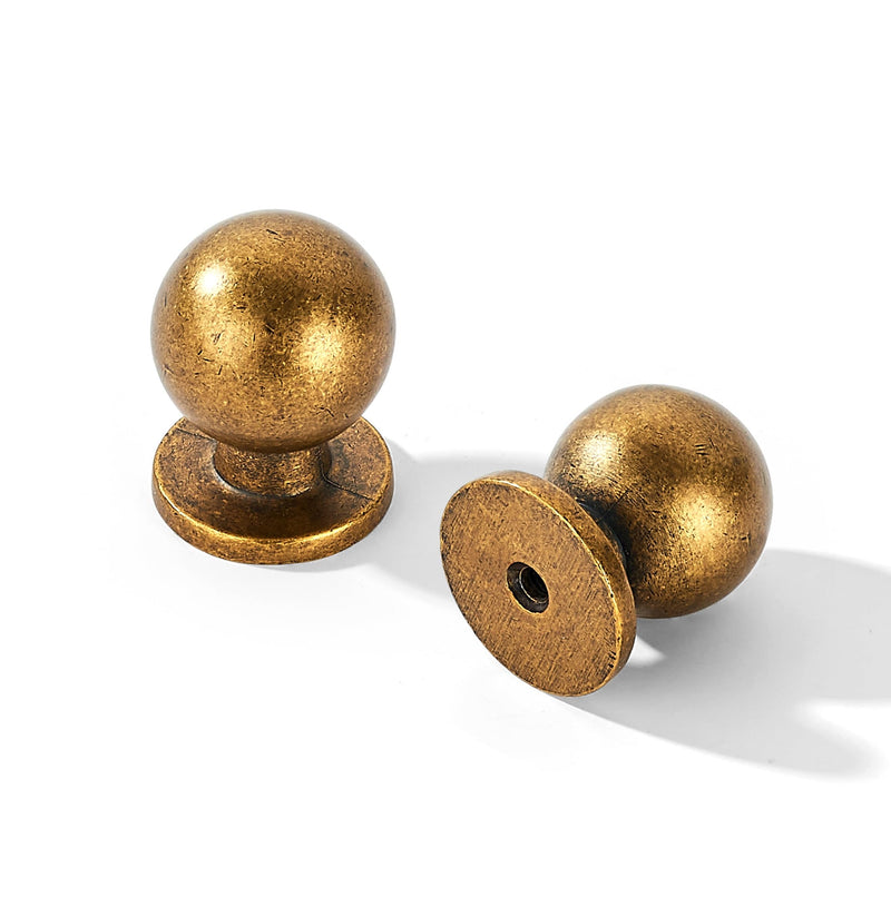 khtumeware 10 Pack 1 Inch (25mm) Diameter Round Solid Vintage Antique Brass Finish Kitchen Cabinet Knobs,Ball Cabinet knobs. Knob