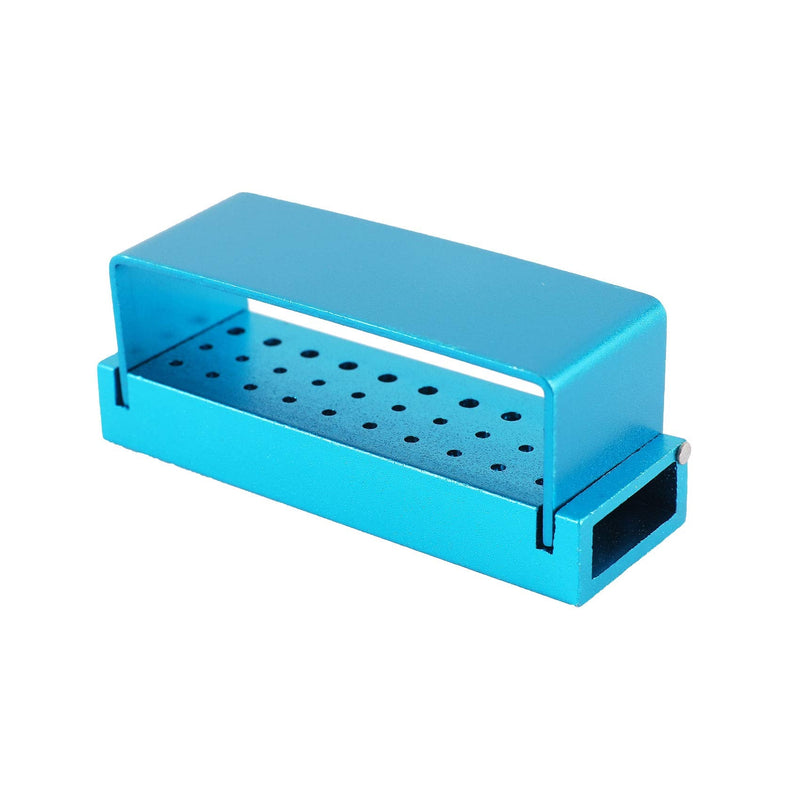 30 Holes Dental Disinfection Burs Holder Station, Bur Block Organizer with Cover Autoclavable Opening Box Case Aluminum for Lab, Dentist Tool - Blue - 12 Months Warranty