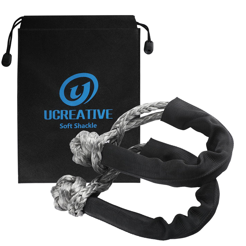 Ucreative 2Pcs Synthetic Soft Shackle 1/2 Inch x 22 Inch (56,000lbs Breaking Strength) with Extra Sleeves (Gray) Gray