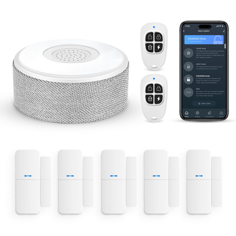 WiFi Door Alarm System, Wireless DIY Smart Home Security System, with Phone APP Alert, 8 Pieces-Kit (Alarm Siren, Door Window Sensor, Remote), Work with Alexa, for House, Apartment, by tolviviov Grey 8