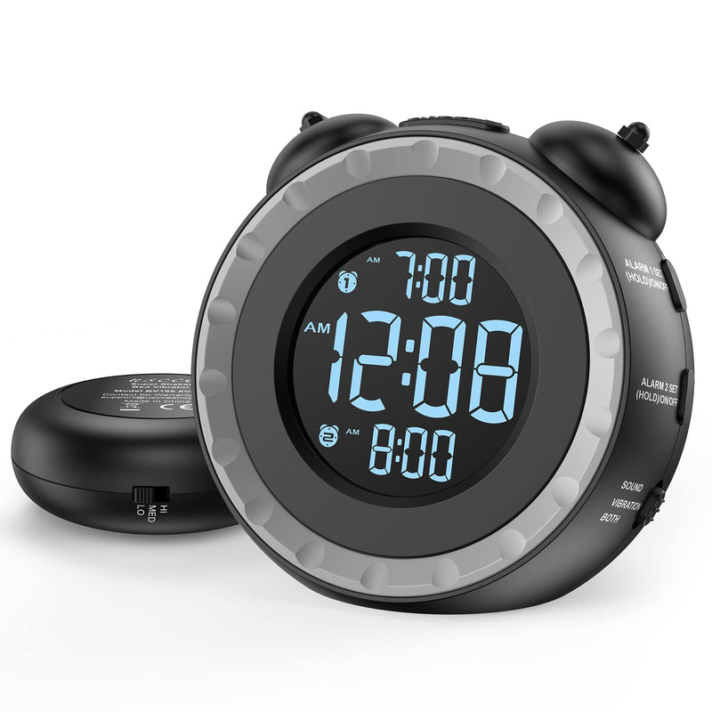 uscce Loud Dual Alarm Clock with Bed Shaker - 0-100% Dimmer, Vibrating Alarm Clock for Heavy Sleepers or Hearing Impaired, Easy to Set, USB Charging Port, Snooze, Battery Backup Black