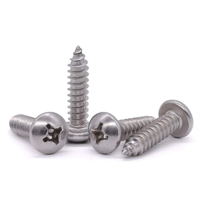 #8 x 1/2" Pan Head Sheet Metal Screw, 304 Stainless Steel 18-8, Phillips Drive Self Tapping Screw, Round Head Wood Screw, Bright Finish, Full Thread, Pack of 100 #8 x 1/2"