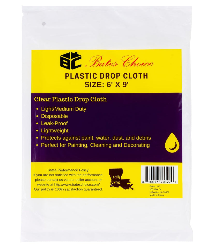 Bates- Plastic Drop Cloth, 2 Pack, 6x9 Feet, Plastic Cover, Clear Plastic Tarp, Plastic Tarp for Painting, Plastic Sheeting for Painting, Plastic Drop Cloths for Painting, Paint Plastic Drop Cloth 2 Pack 6 x 9 Feet