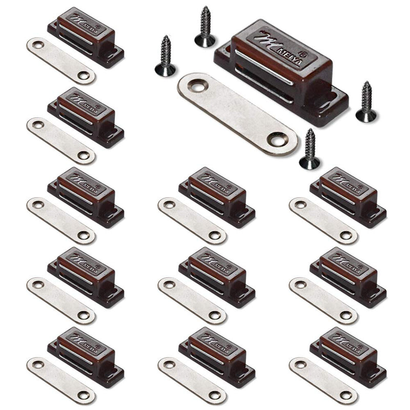 12Pack Magnetic Door Catch - 15lb High Magnetic Plastic Heavy Duty Latch for Kitchen Bathroom Cupboard Wardrobe Closet Closures Cabinet Door Drawer Magnets Screws Included Brown