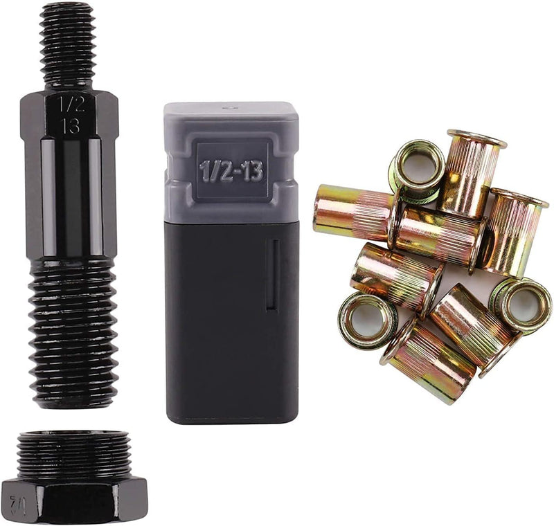 Rivet Nut Tool Mandrel 1/2-13 and 10 PCS Rivet Nuts, Rivet Tool Set Spare Part, Nutsert Tool Accessories Set Compatible with RZX/Astro Riveters SAE-1/2-13