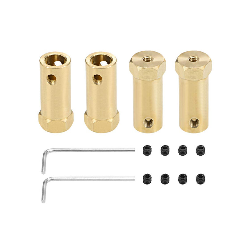 uxcell Hex Coupler 8mm Bore Motor Hex Brass Shaft Coupling Connector for Car Wheels Tires Shaft Motor 4pcs