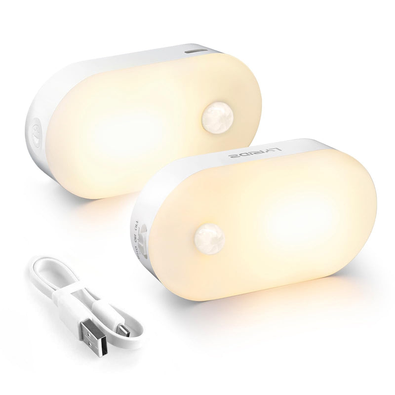 Lyridz Rechargeable Battery Night Light, Stick on Mini Motion Sensor Light Indoor Warm White 1-20LM LED Light with Stepless Adjustable Brightness for Bedroom, Kitchen, Stairs, Hallway, 2-Pack A. Warm White