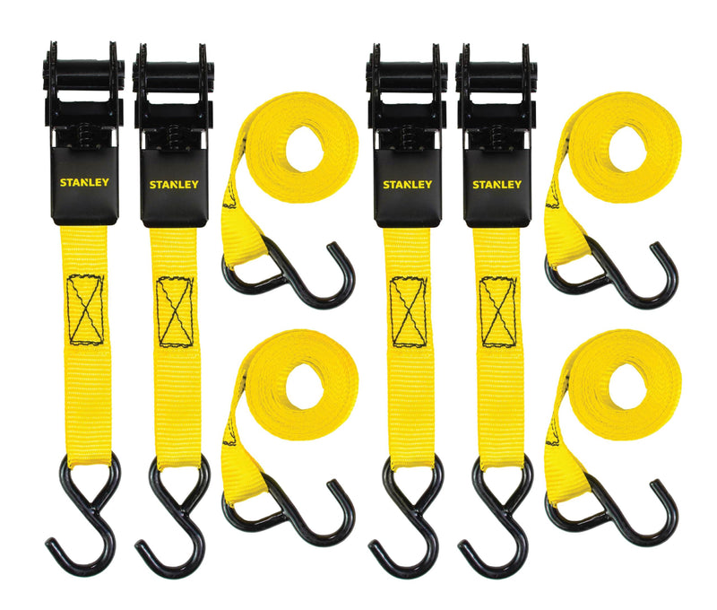 STANLEY S9500 Black/Yellow 1" x 10' Ratchet Straps - Light Cargo (300 lb Working Load / 900 lb Break Strength), 4 Pack 1" x 10'