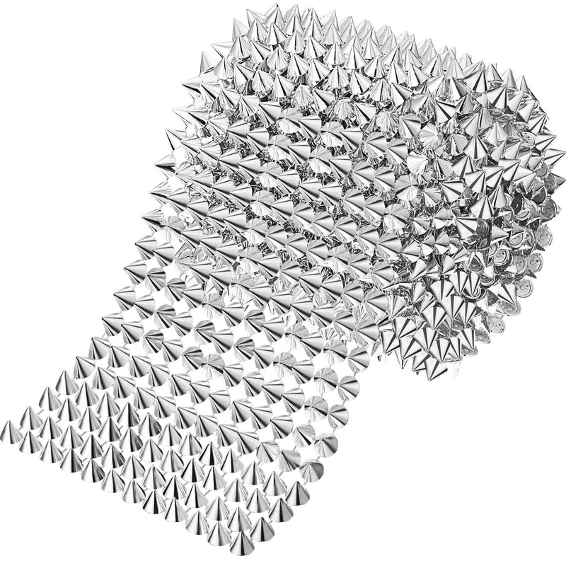 Sew 2 Yard Stitch on Spike Stud Cone Flatback Rivets Pyramid Studs Spikes DIY Punk Trim Bead for Clothing Craft Decoration (Silver) Silver