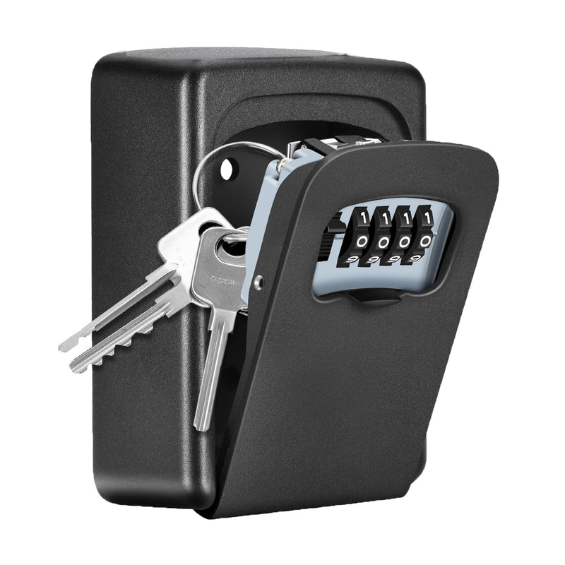 Key Lock Box Wall Mounted, 4 Digit Combination Lockbox for Outside, House Keys - 5 Keys Capacity, Key Safe Security Storage Lock Box for Indoor, Outdoor, Garage, Garden, Store (Black, 1 Pack) Black