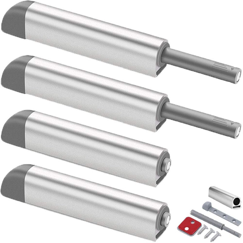 4Pack Push to Open Cabinet Hardware Door Latch & Lock, Magnetic Push Latches for Hidden Door Heavy Duty Magnet Push Release Drawer Pull Strong Pop Out for Kitchen RV Closet Tip On Close- Silver 4 Pack