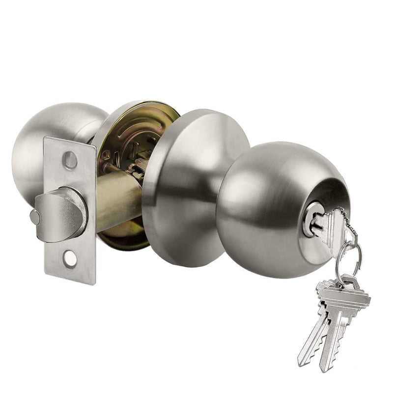 BESTTEN Keyed Entry Door Knob with Lock, Interior and Exterior Door Lock, Standard Ball, Satin Nickel 1