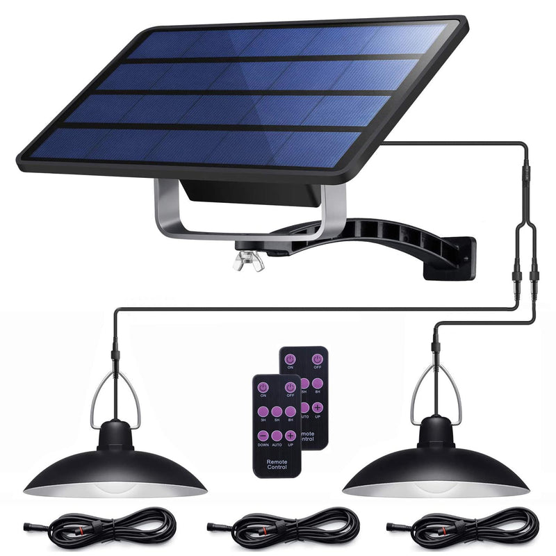 Solar Pendant Lights Upgraded Double Bulb Lights IP65 Waterproof Dusk to Dawn Auto Lamp with Remote Controller for Outdoor Shed Barn Chicken Coop Bullpen Pig Pen Stables Tents etc(Dual Lamp) Dual Lamp