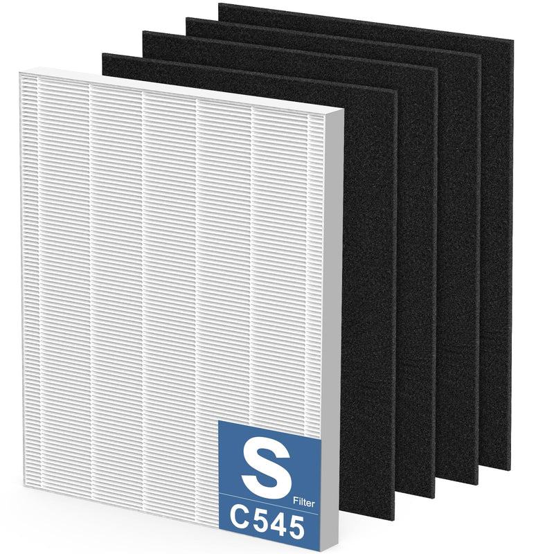 C545 H13 True HEPA Replacement Filter S Compatible with Winix C545 Air Purifier, Replaces Part 1712-0096-00 and 2522-0058-00, 1 True HEPA Filter + 4 Activated Carbon Filters, 1 Pack 1 Hepa + 4 Carbon Filters