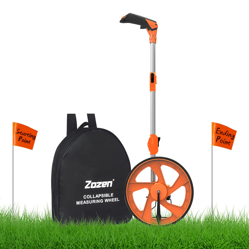 Zozen Distance Measuring Wheel with Marking Flags, Measure Wheel in Feet and Inches, Collapsible | Mechanical | One Key to Reset | Kickstand to Keep Stand | Starting Point Arrow and Carrying Bag.