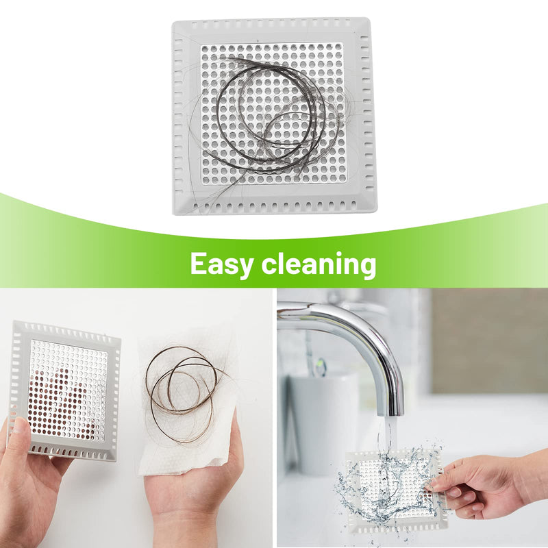 Drain Hair Catcher,Shower Drain Cover Hair Catcher Shower Drain Strainer for Bathroom Floor,Square Shower Hair Drain Catcher to Keep Away from Clogged Drain-No Rust! Gray 4 inch