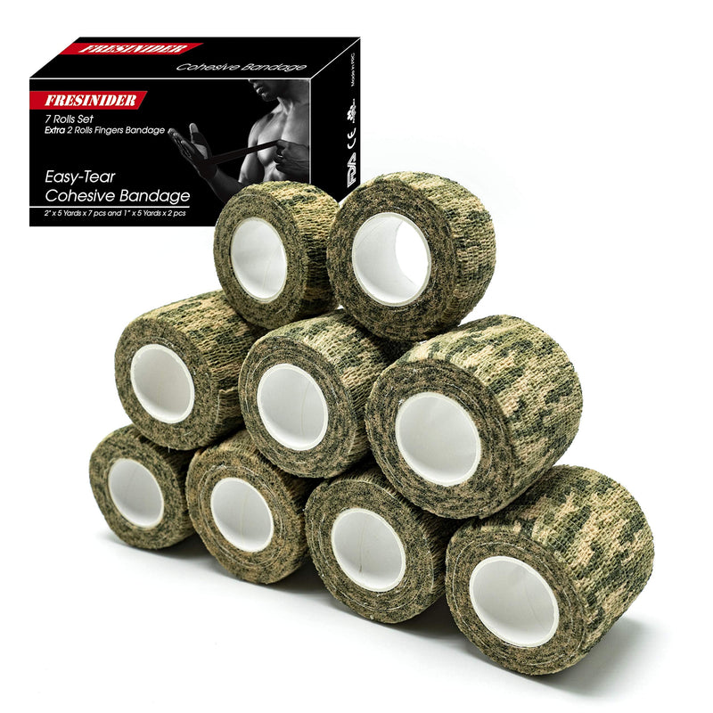 9 Rolls Self Adhesive Wrap Athletic Tape Gauze, Breathable Elastic Cohesive Bandage for Sports Injury & Pet (7 Pcs 2" x 5 Yards + 2 Pcs 1" X 5 Yards) (Woodland Multicam Camo) Woodland Multicam Camo