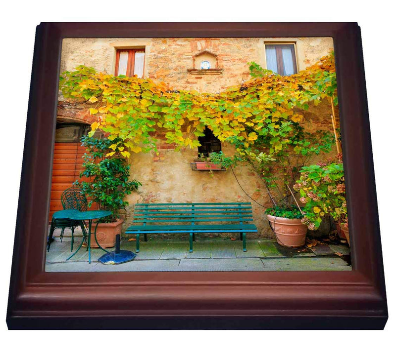 3dRose - Italy, Tuscany, Siena, Chiusure. Fall colors and park bench. - Trivet - (trv-330301-1)