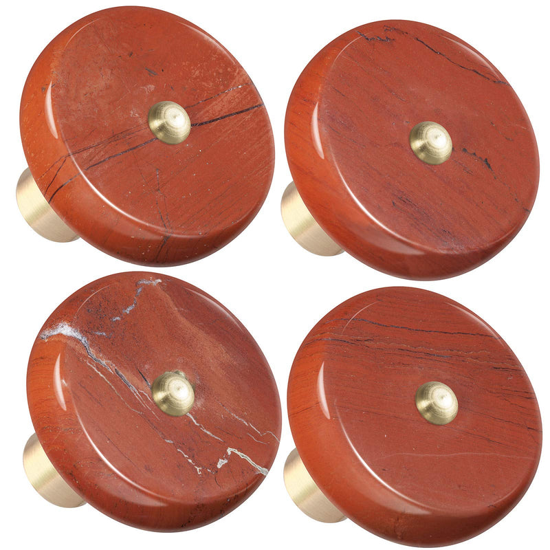 mookaitedecor Set of 4 Red Jasper Crystal Drawer Knobs with Screws, Round Shape Healing Stone Decorative Cabinet Pulls Handles for Dresser Home Office