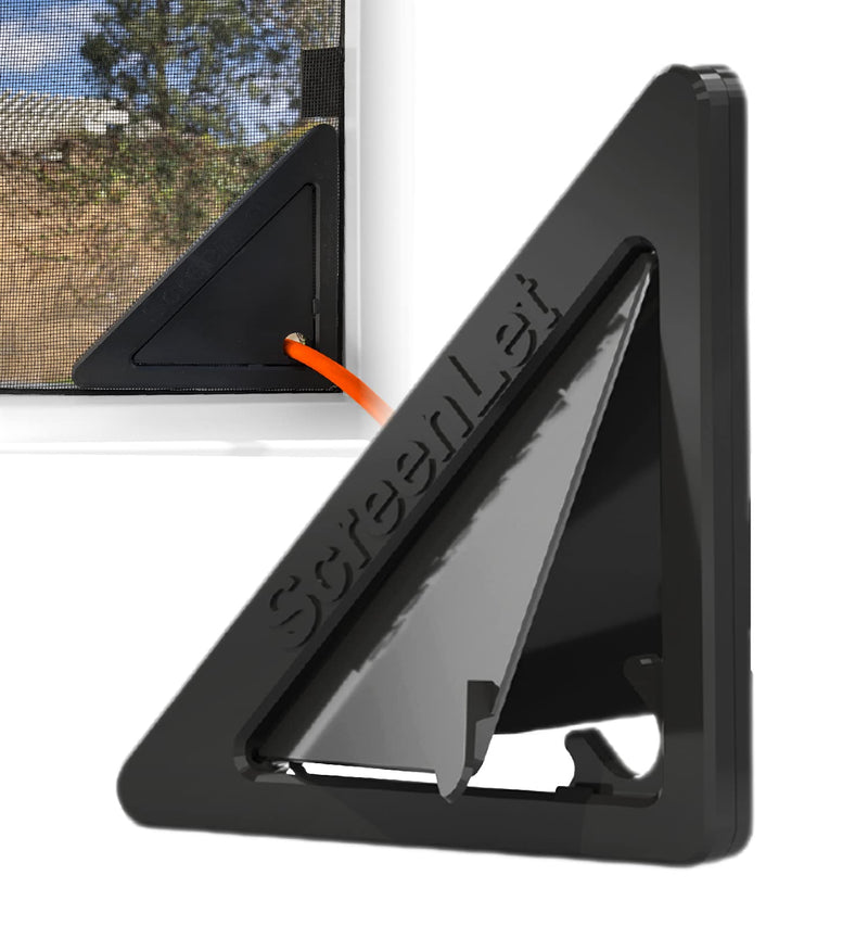 Window Screen Pass Through Attachment - Bring Inside Power Outside, Easily - Fits on Any Standard Window Screen - Ideal for Holiday Lights, Landscaping Equipment, RVs and Boat Houses - Black 1