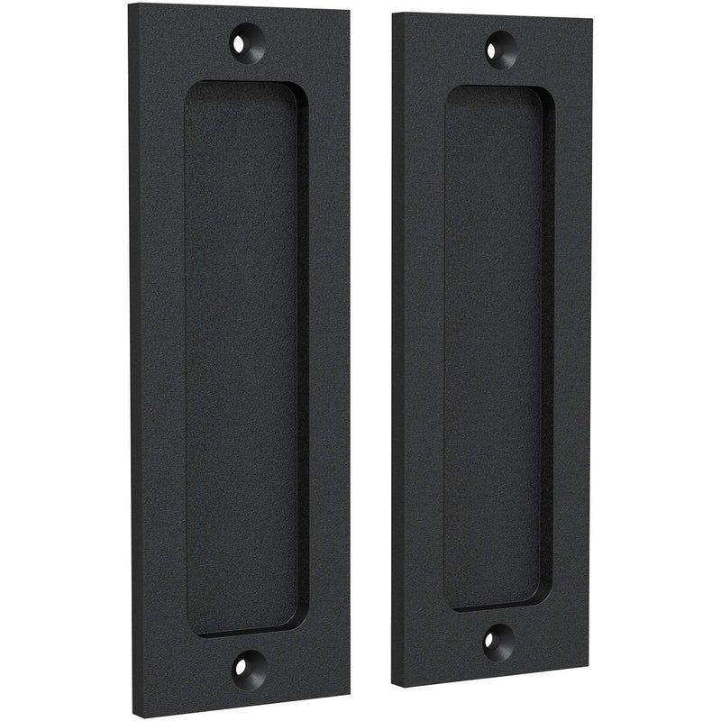 6" Finger Flush Pulls for Closet Pocket - Sliding Barn Door Handle Set - Pull Recessed Handle Rectangular Plate - Farmhouse Rustic Style - Matte Black - 2 Pack 6" Rectangular