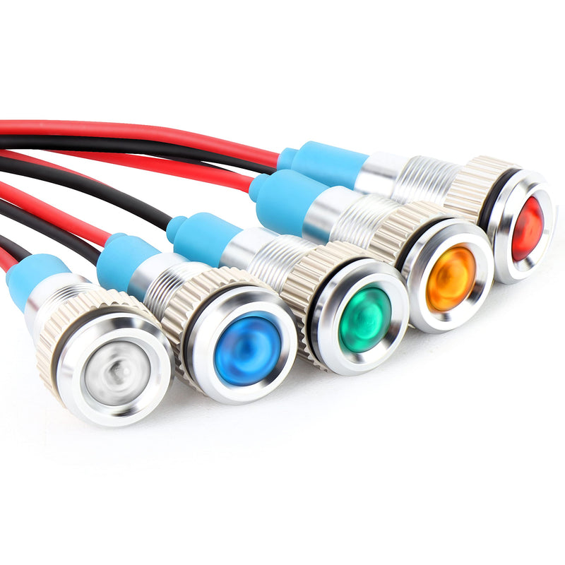 GASHER 110V/24V/12V 20mA Energy Saving Indicator Light Mounting Hole Size 12mm(1/2 inch) Green Yellow Red Blue White 5 PCS（110V） 12MM（110V） colorful