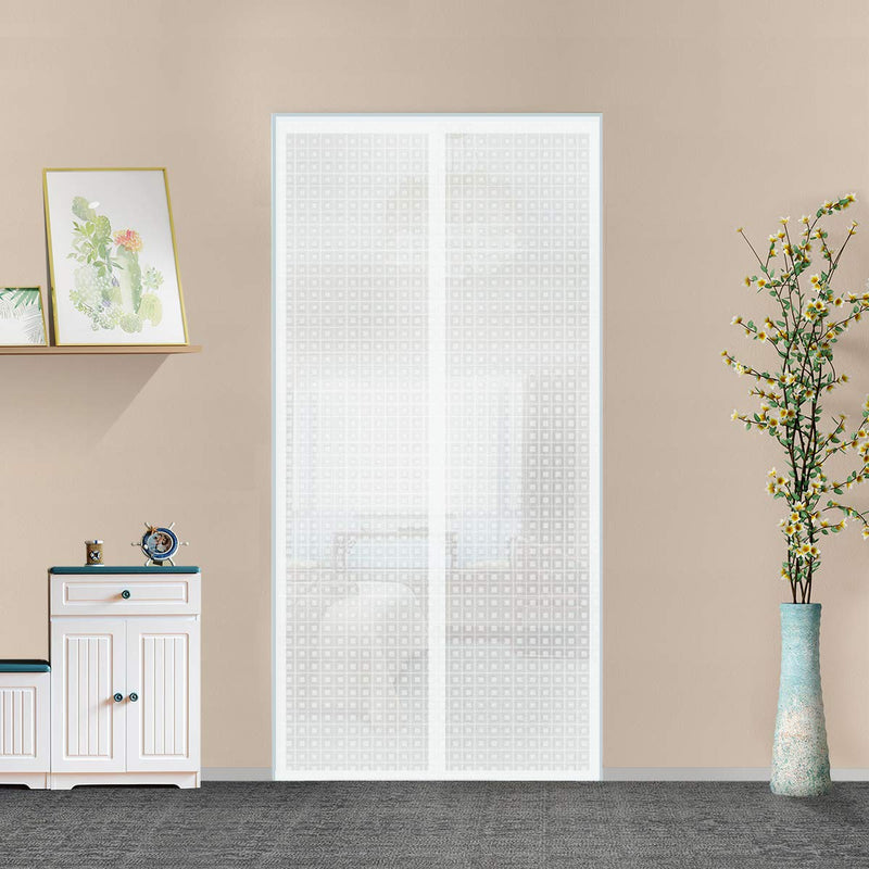 Insulated Curtain, Thermal Magnetic Self-Sealing EVA Screen Keep Cold Out, Auto Closer for Kitchen, Patio, Air Conditioner Room, Hands Free, Fits Doors up to 34" x 80", White Fit Door Size up to 34" x 80"