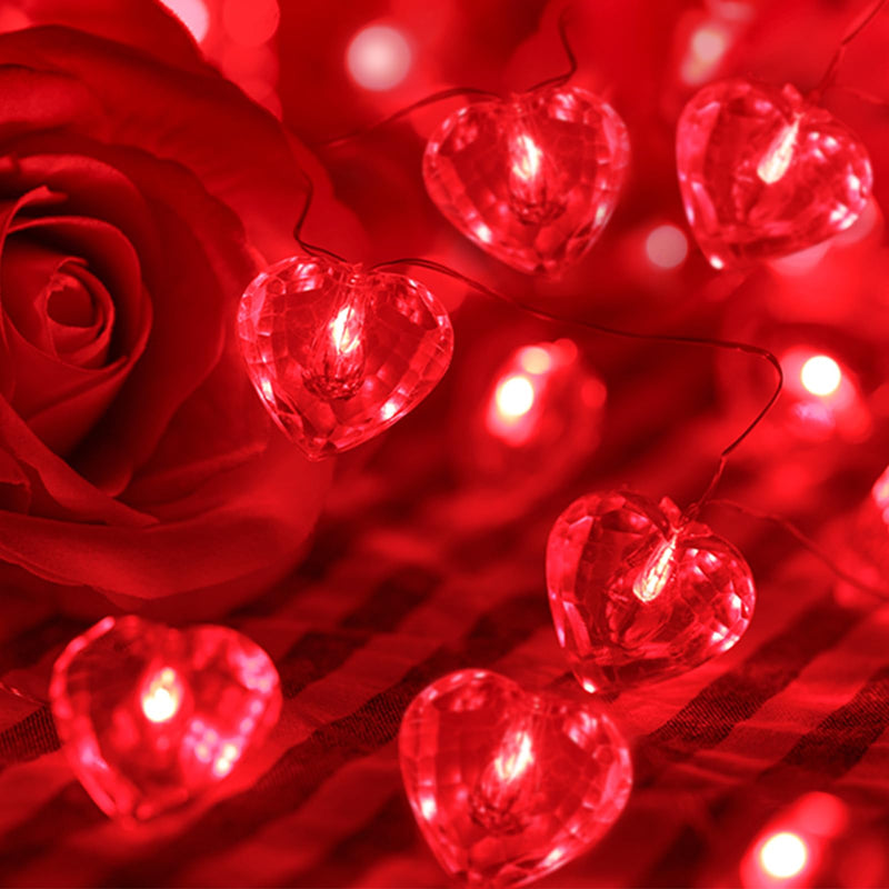 Luditek Valentines Day Decor 50 LED Diamond Cut Red Heart Twinkle Fairy String Lights for Weddings Dating Valentines Day Garland Indoor Outdoor Home Decorations, 8 Lighting Modes with Timer 1