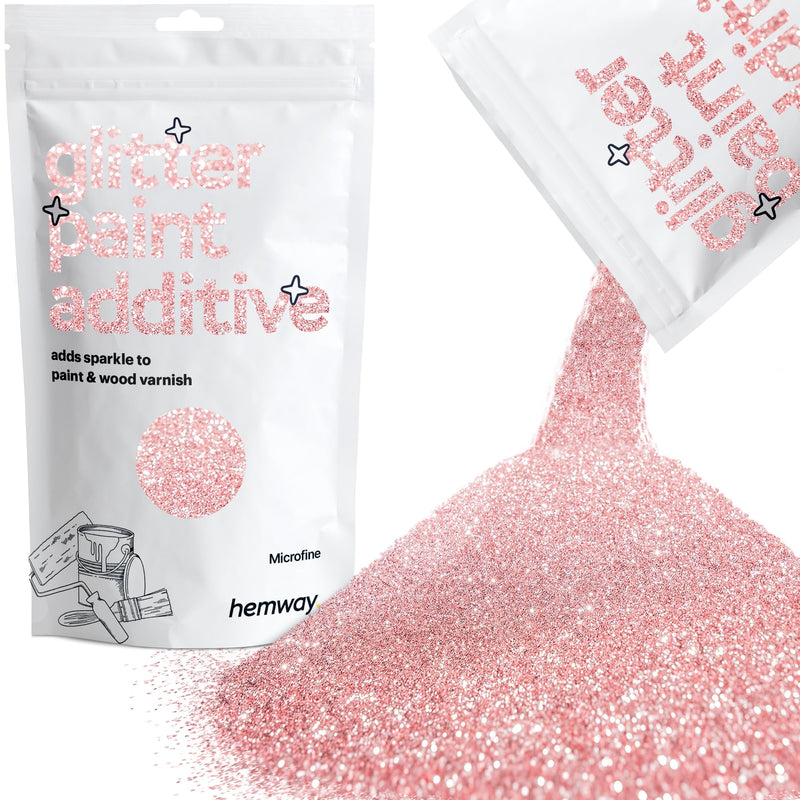Hemway Glitter Paint Additive Crystals for Acrylic Emulsion Paint, Interior & Exterior Walls, Wood, Varnish, Matt, Gloss, Furniture 100g / 3.5oz - Microfine (1/256" 0.004" 0.1mm) - Light Rose Gold