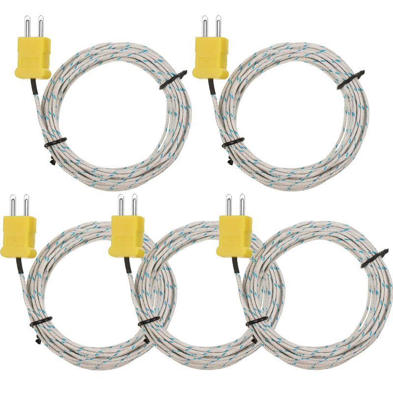 5 Pieces 3 Meters K Type Mini-Connector Thermocouple Temperature Probe Sensor K Type Thermocouple Wire Temperature Sensing Line Measure Range -50 to 400 Celsius, Compatible with TM902C/ TES1310 5