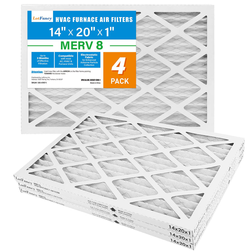 LotFancy 14x20x1 Air Filters, MERV 8 AC Furnace Filters, 4 Pack MPR 600 Pleated Air Conditioner HVAC Filters 14x20x1(4 Pack)