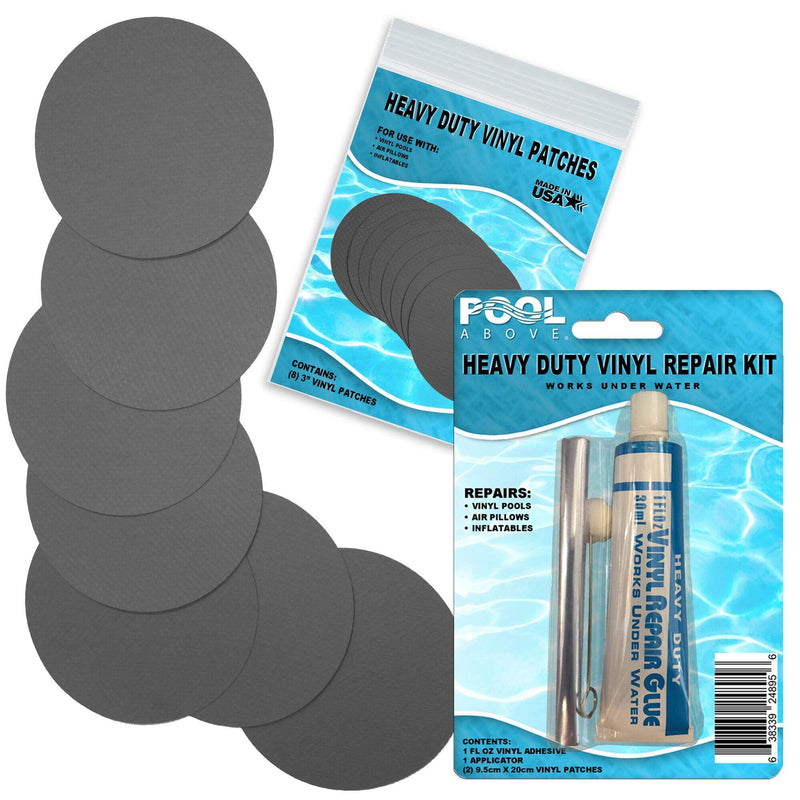 Heavy Duty Vinyl Repair Patch Kit for Above-Ground Pool Liner Repair; Glue and Patch Inflatables; Boat; Raft; Kayak; Air Beds; Inflatable Mattress Repair Charcoal
