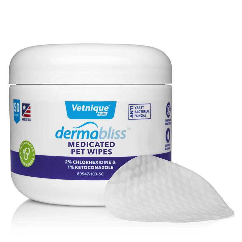 VETNIQUE LABS Dermabliss Anti-Itch and Medicated Dog Shampoo, Wipes and Spray Help Relieve Irritated Itchy Skin - Ditch The Itch 50ct Wipes - PawsPlanet Australia