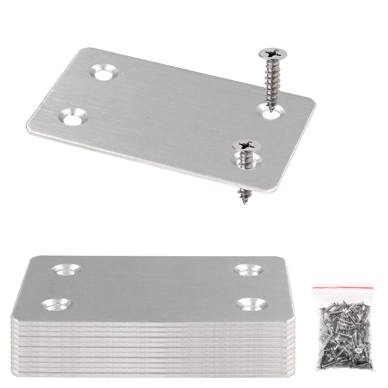BokWin 12Pcs Flat Straight Mending Plates, 2.4" x 1.5" Mounting Bracket Plate, 0.05" Thickness Stainless Steel Straight Corner Brackets, Heavy Duty Flat Corner Brace for Furniture Repair with Screws 60x38mm/2.4"x1.5" (Silver) 12