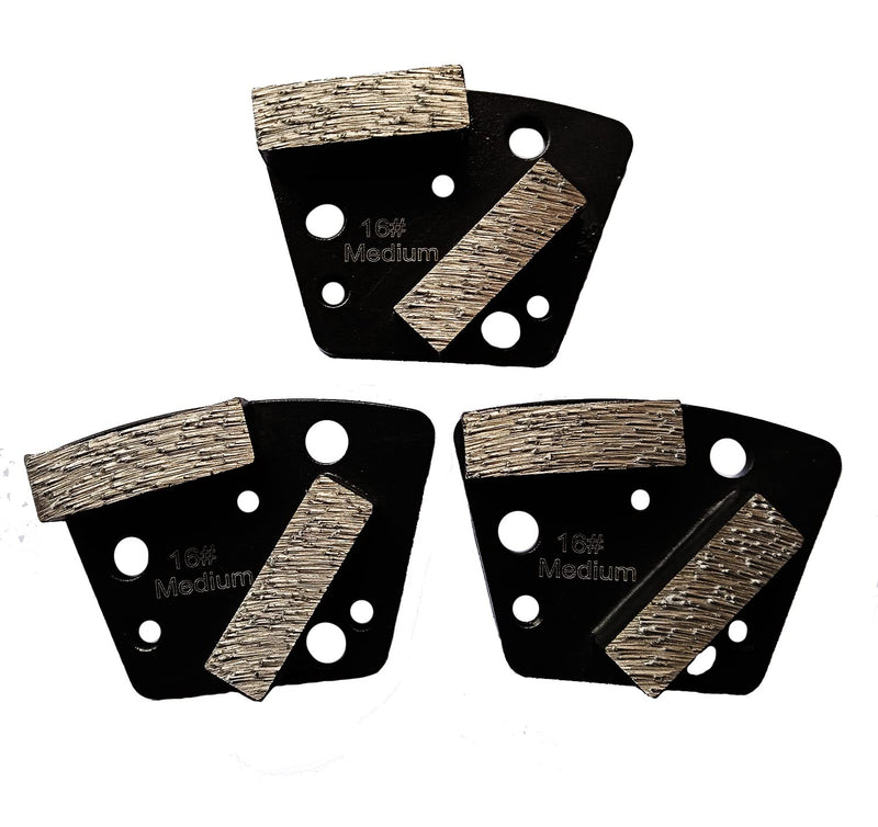 3 Pcs Trapezoid Sintering Diamond Grinding Disc Block for Concrete Floor | Grit 16# Medium Bond 6 hole
