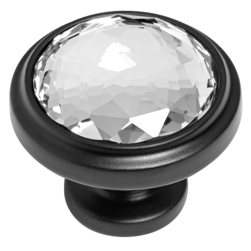 Cosmas 5 Pack 5317FB-C Flat Black Cabinet Hardware Round Knob with Clear Glass - 1-1/4" Diameter